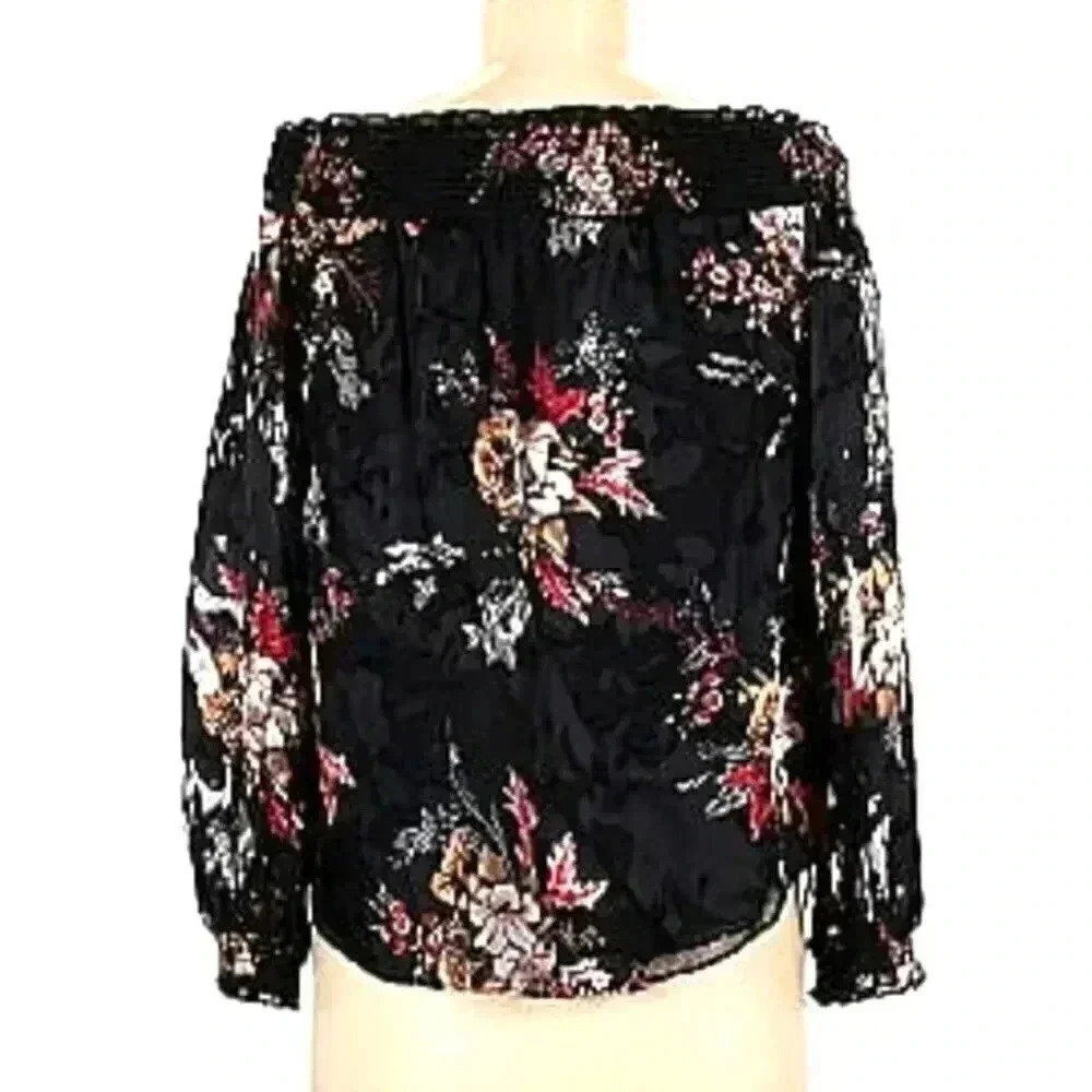 White House Black Market Floral Silk off the shoulder top -  size XS like new